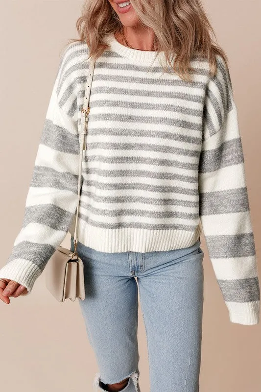 Stripe Drop Shoulder Crew Neck Sweater