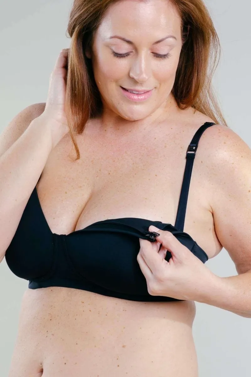 SuperMom™ Fixed Padding Nursing And Pumping T-Shirt Bra | Black