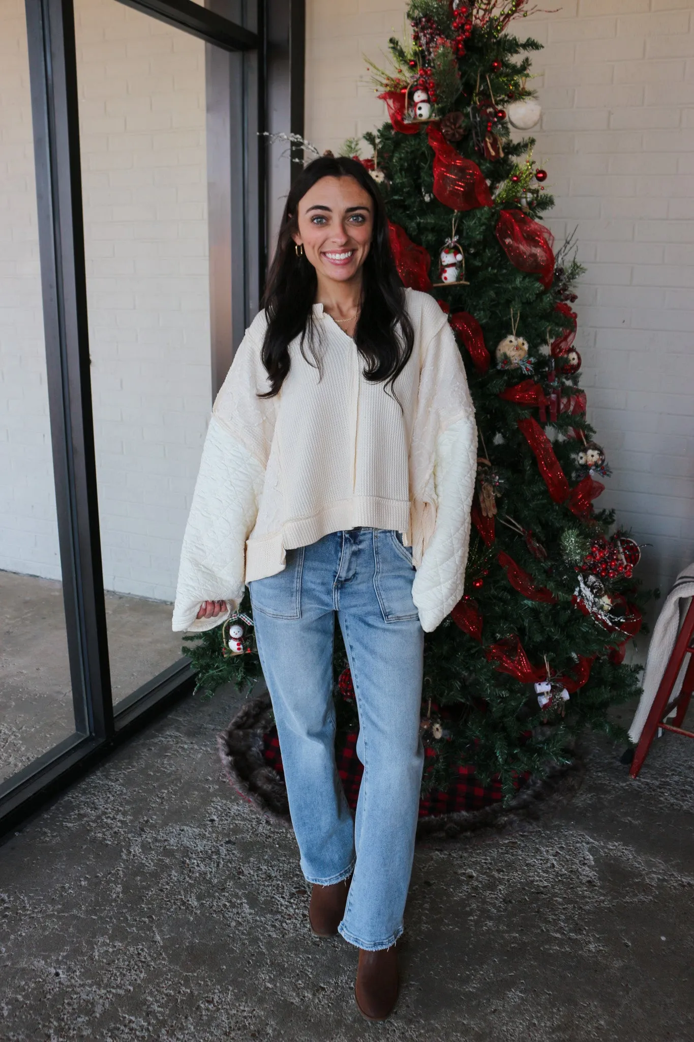 Sweet And Innocent Quilted Floral Cream Sweater