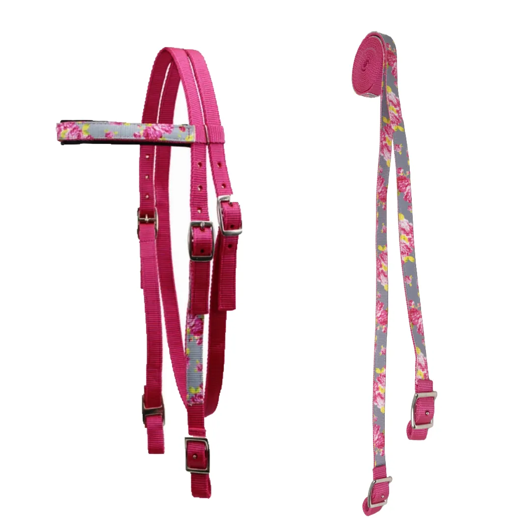 Tahoe Tack Patterned Double Layer Nylon Western Browband Headstalls with Matching Reins for Horses Available in 6 Colors