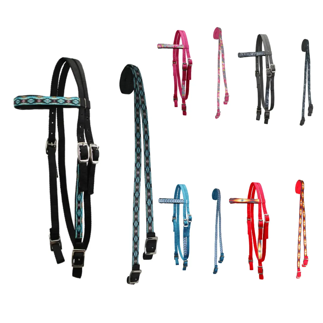 Tahoe Tack Patterned Double Layer Nylon Western Browband Headstalls with Matching Reins for Horses Available in 6 Colors