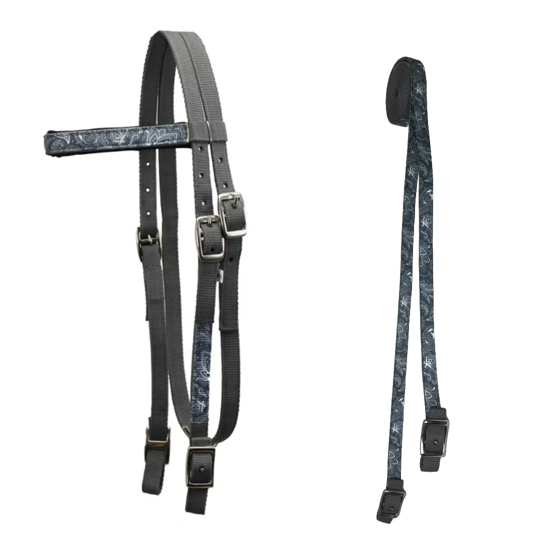 Tahoe Tack Patterned Double Layer Nylon Western Browband Headstalls with Matching Reins for Horses Available in 6 Colors