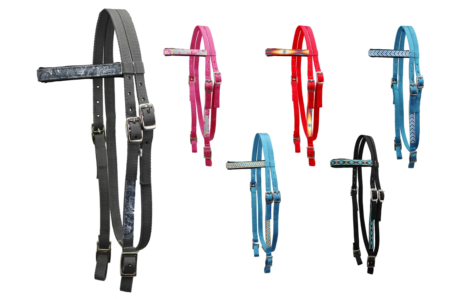 Tahoe Tack Patterned Double Layer Nylon Western Browband Headstalls with Matching Reins for Horses Available in 6 Colors