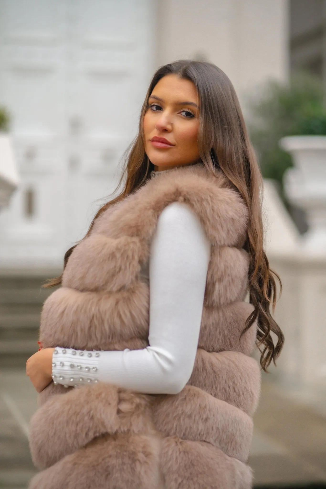 Tan Luxury Fur 6 Row Gilet