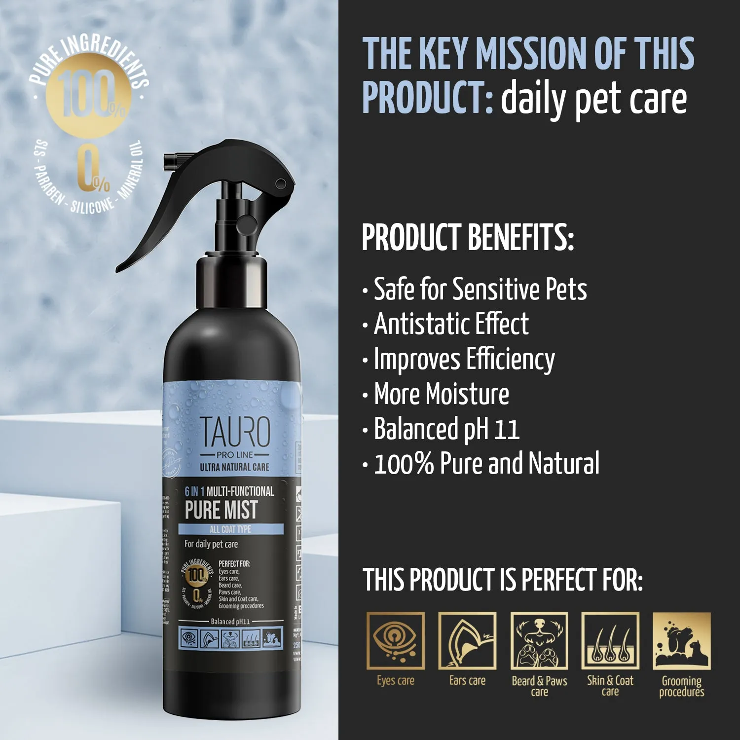 Tauro Pro Line Ultra Natural Care 6in1 Pure Mist, multifunctional product for daily body care