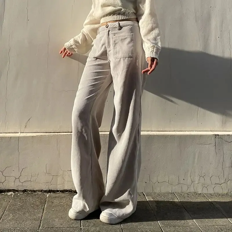 TAVIMART  -  Autumn Baggy Corduroy Pants Woman Korean Fashion Office Lady Basic Casual Wide Leg Trousers Winter New Pantalones