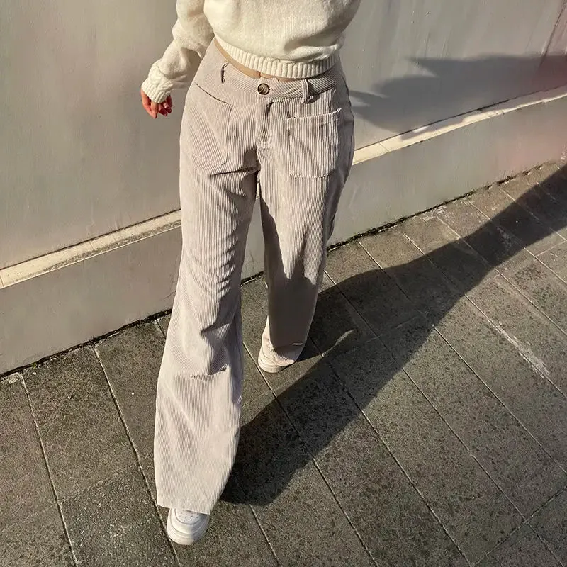 TAVIMART  -  Autumn Baggy Corduroy Pants Woman Korean Fashion Office Lady Basic Casual Wide Leg Trousers Winter New Pantalones