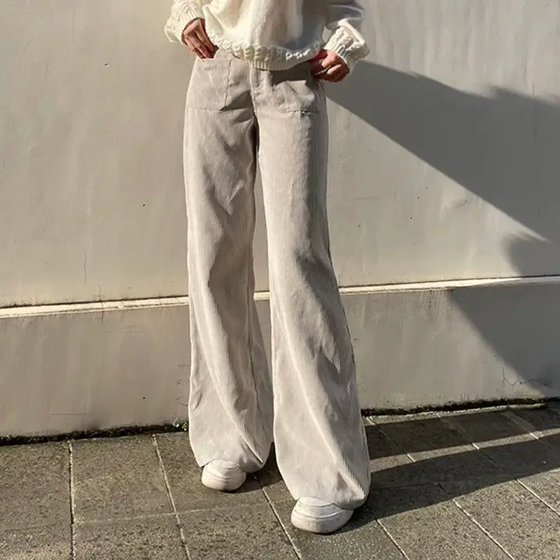 TAVIMART  -  Autumn Baggy Corduroy Pants Woman Korean Fashion Office Lady Basic Casual Wide Leg Trousers Winter New Pantalones