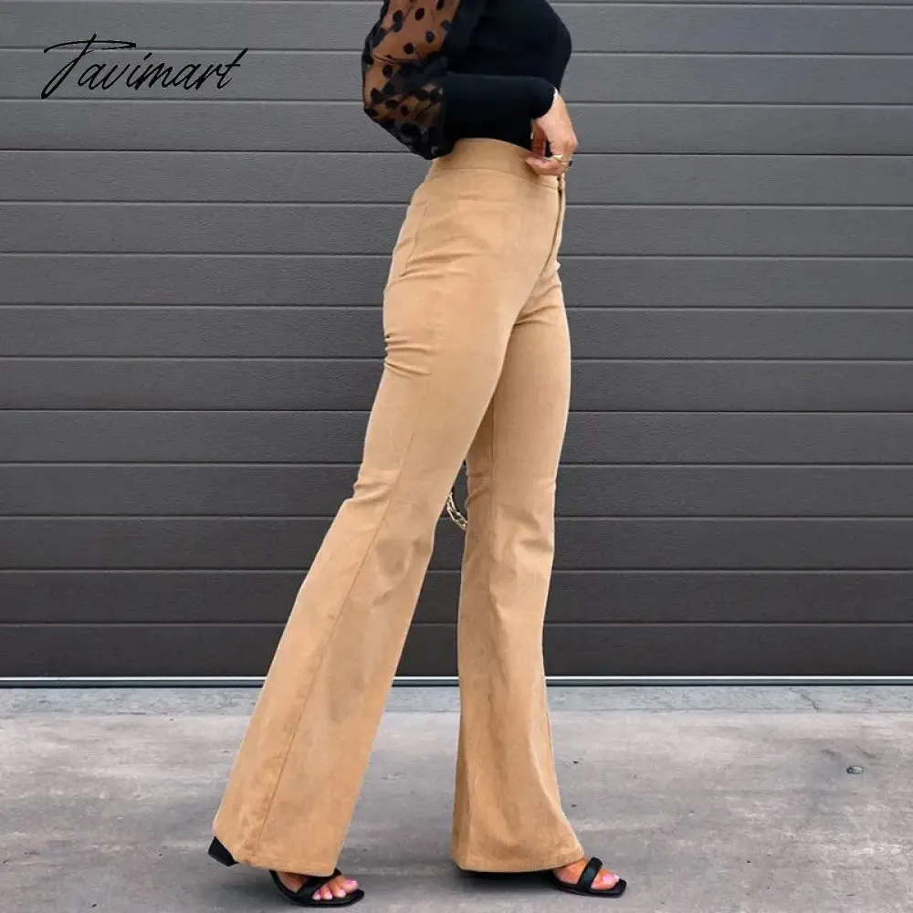 Tavimart Fashion Office Ladies Commute High Waist Long Pants Sexy Corduroy Casual Trousers Mujer Spring Autumn New Women Slim Flare Pants