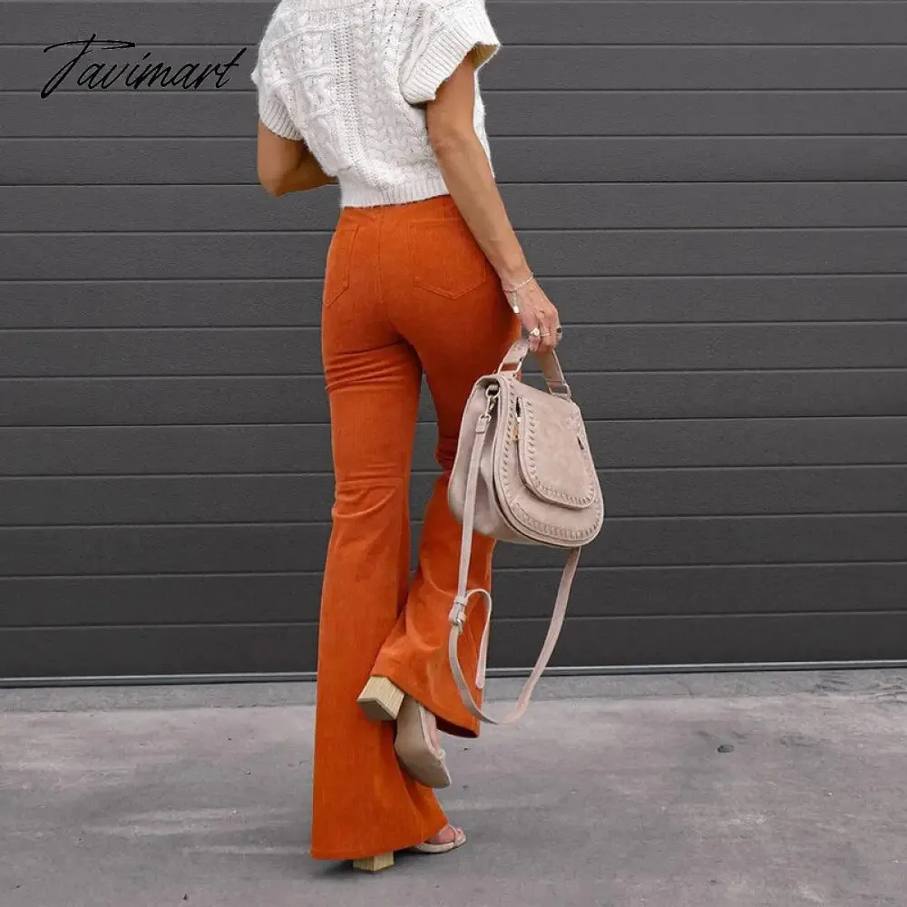 Tavimart Fashion Office Ladies Commute High Waist Long Pants Sexy Corduroy Casual Trousers Mujer Spring Autumn New Women Slim Flare Pants