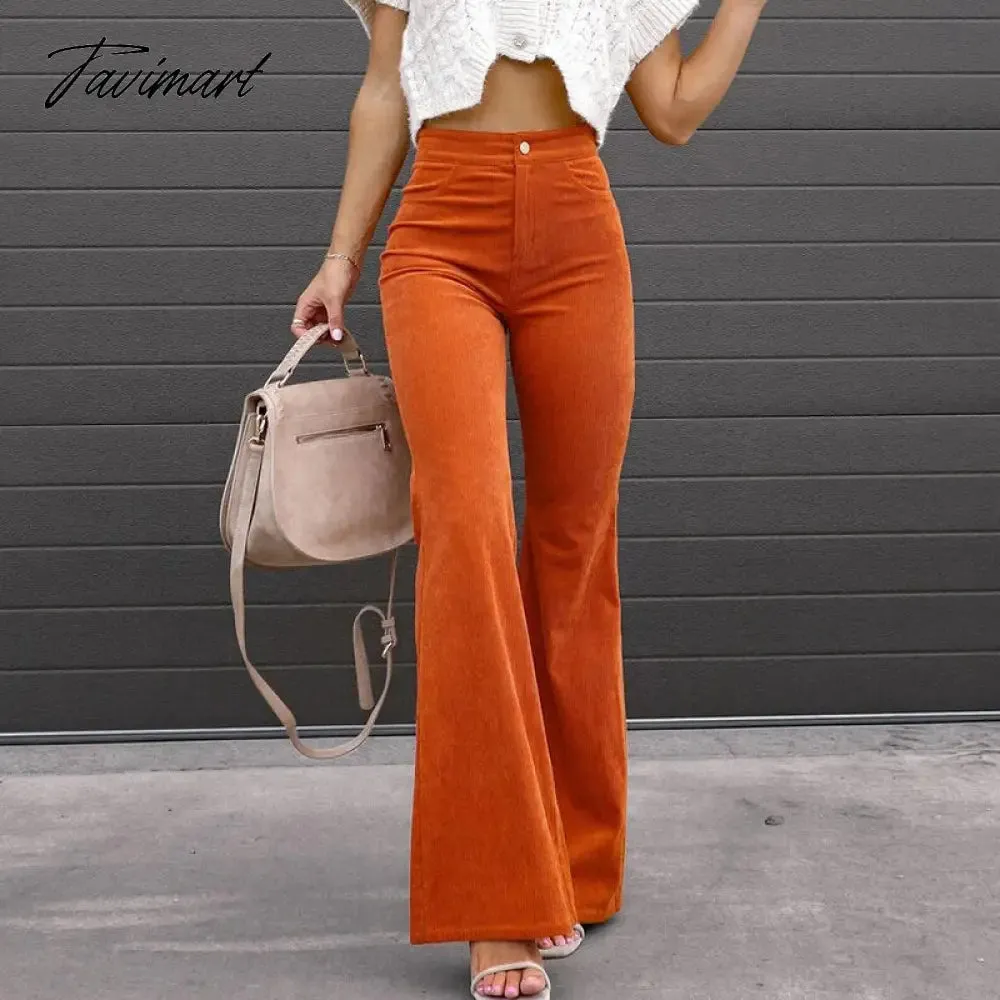 Tavimart Fashion Office Ladies Commute High Waist Long Pants Sexy Corduroy Casual Trousers Mujer Spring Autumn New Women Slim Flare Pants