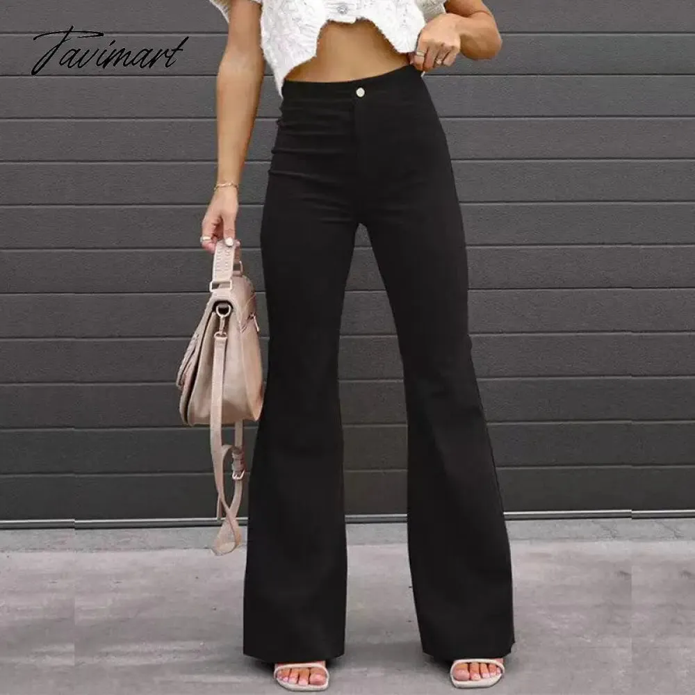 Tavimart Fashion Office Ladies Commute High Waist Long Pants Sexy Corduroy Casual Trousers Mujer Spring Autumn New Women Slim Flare Pants