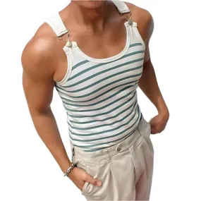 TEEK - Mens White Stripe Strap Buckle Tank