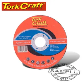 TORK CRAFT CUTTING DISC STAINLESS STEEL 115 x 3.0 x 22.22MM ABR115SS-3