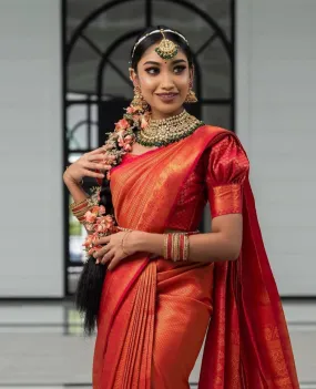 Traditional Red Soft Silk Saree with Energetic Blouse Piece