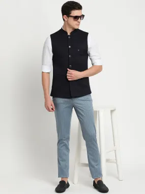 Turtle Men Black Self Design Nehru Jacket