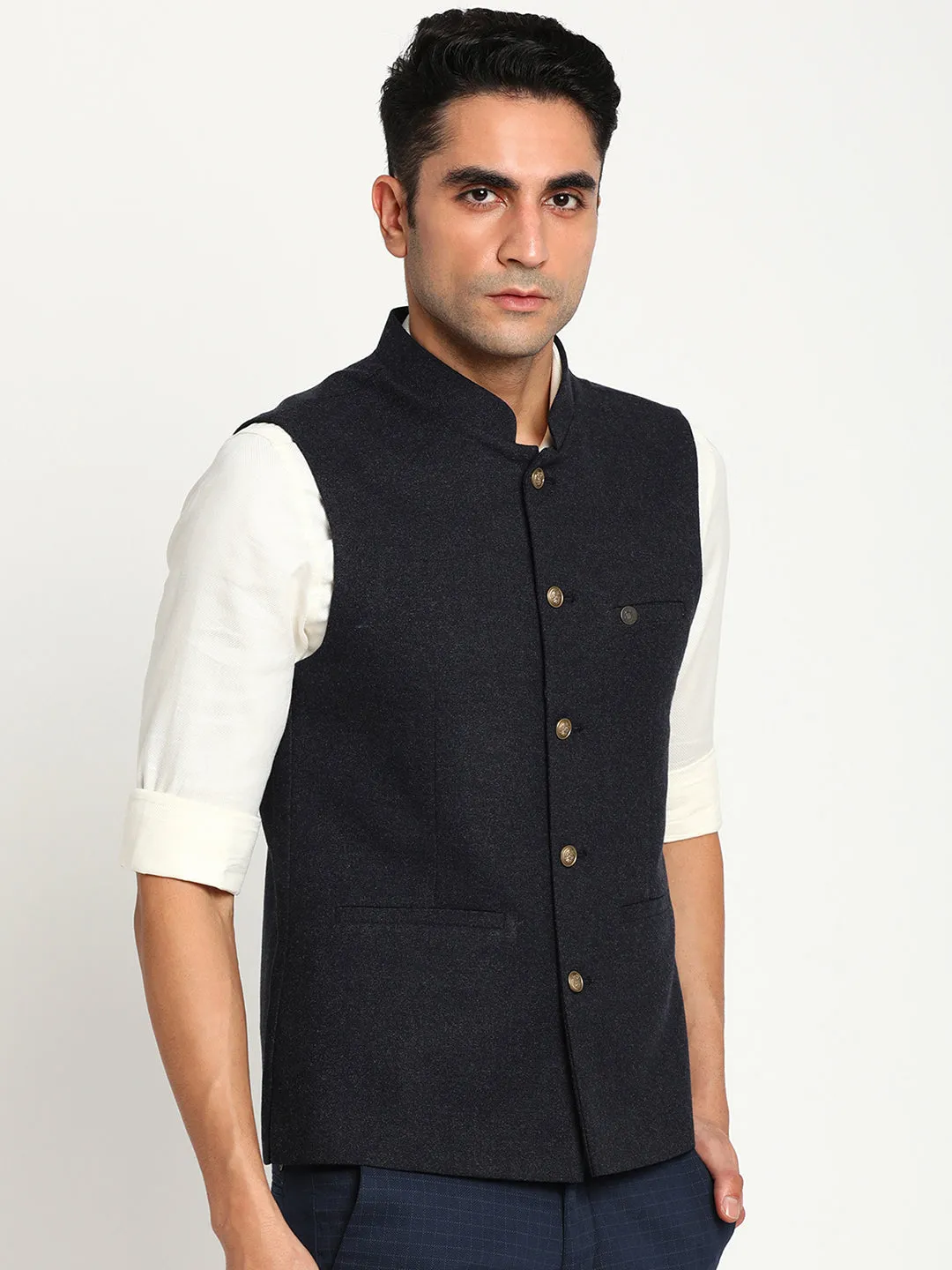 Turtle Men Black Solid Nehru Jacket