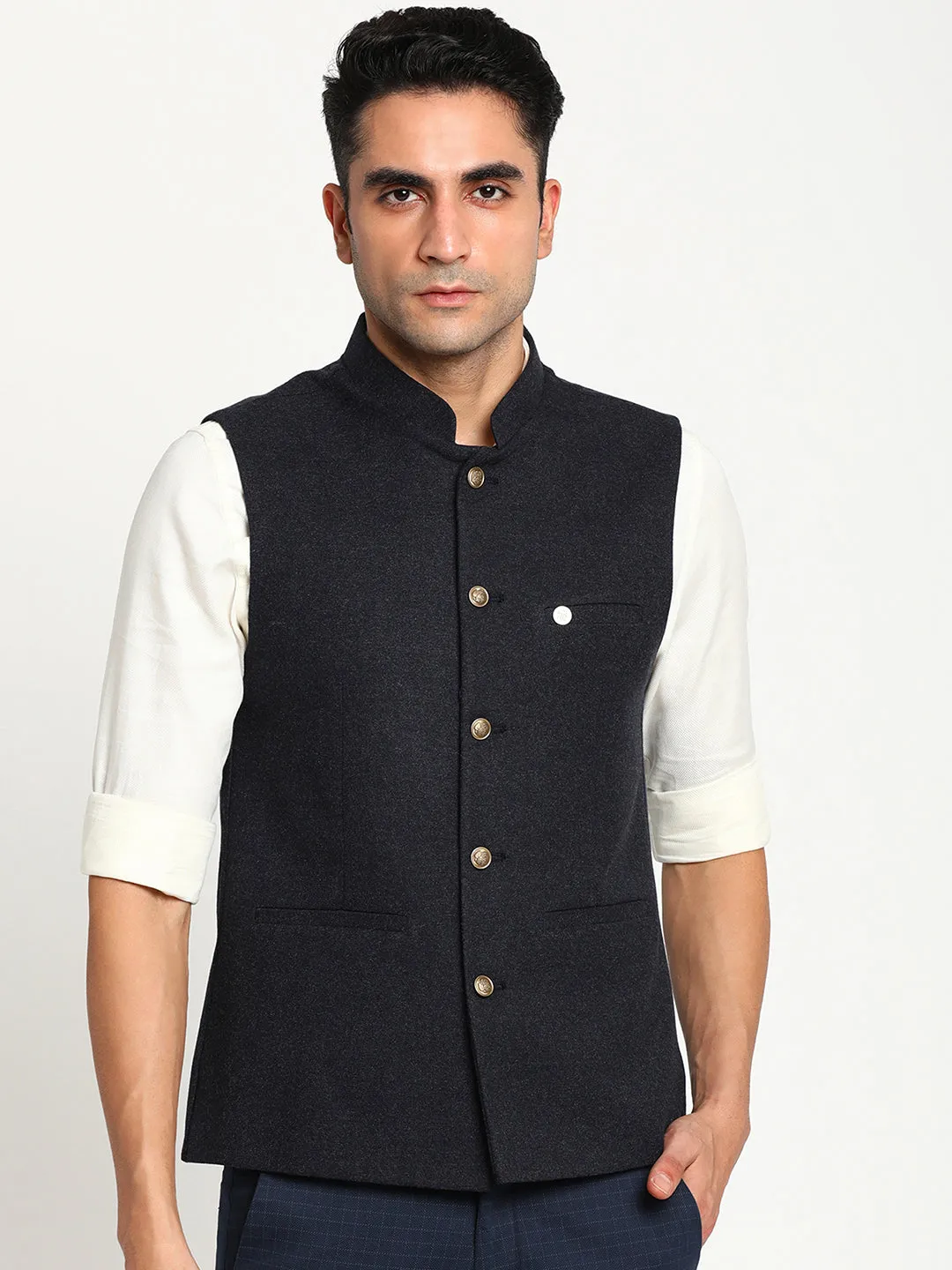 Turtle Men Black Solid Nehru Jacket