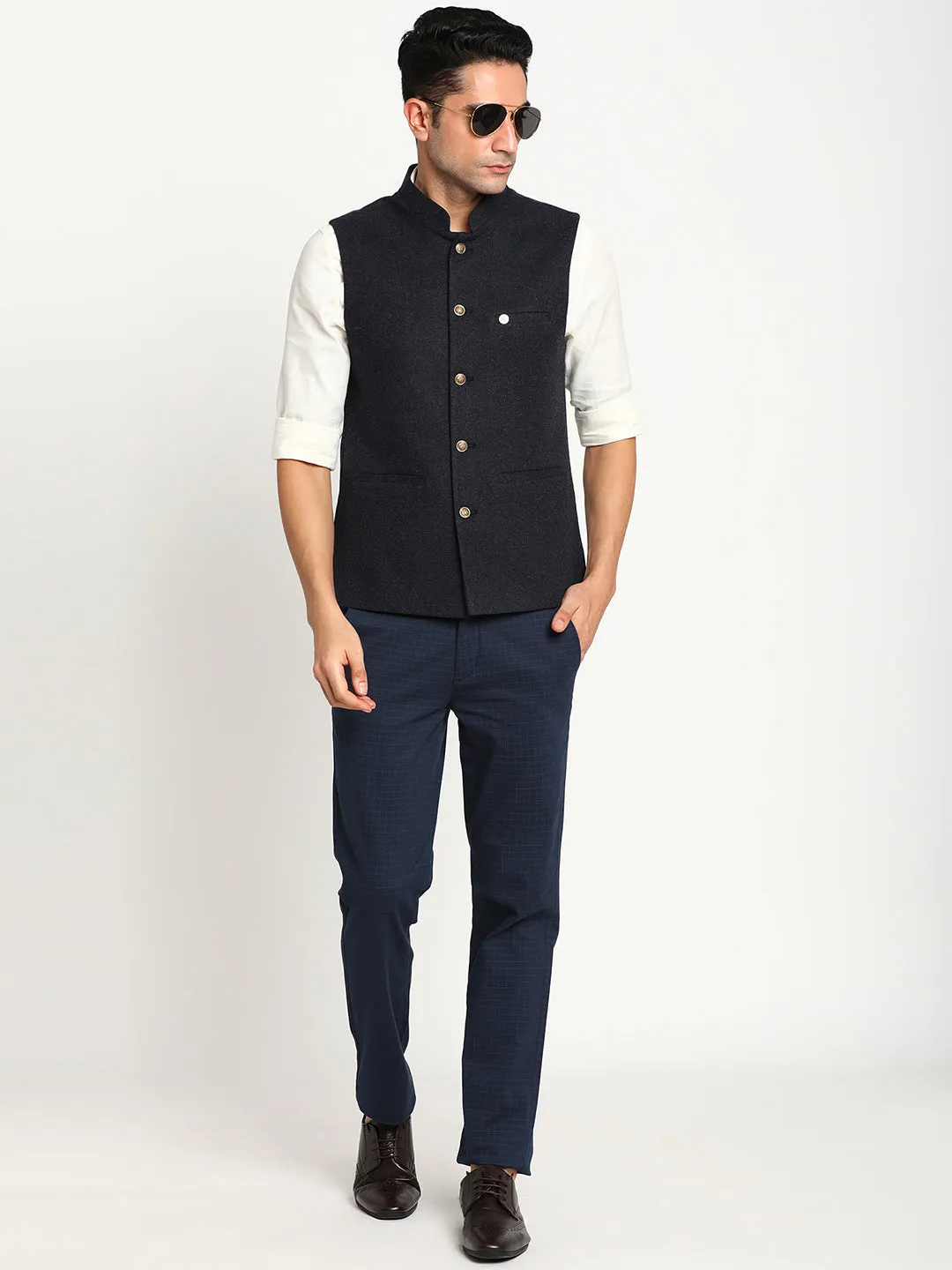 Turtle Men Black Solid Nehru Jacket