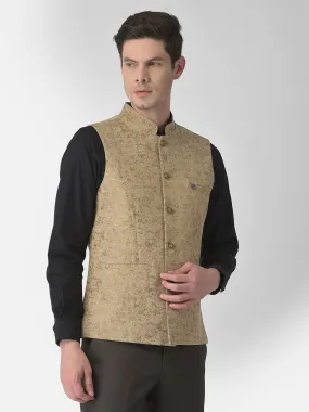 Turtle Men Khaki Self Design Nehru Jacket