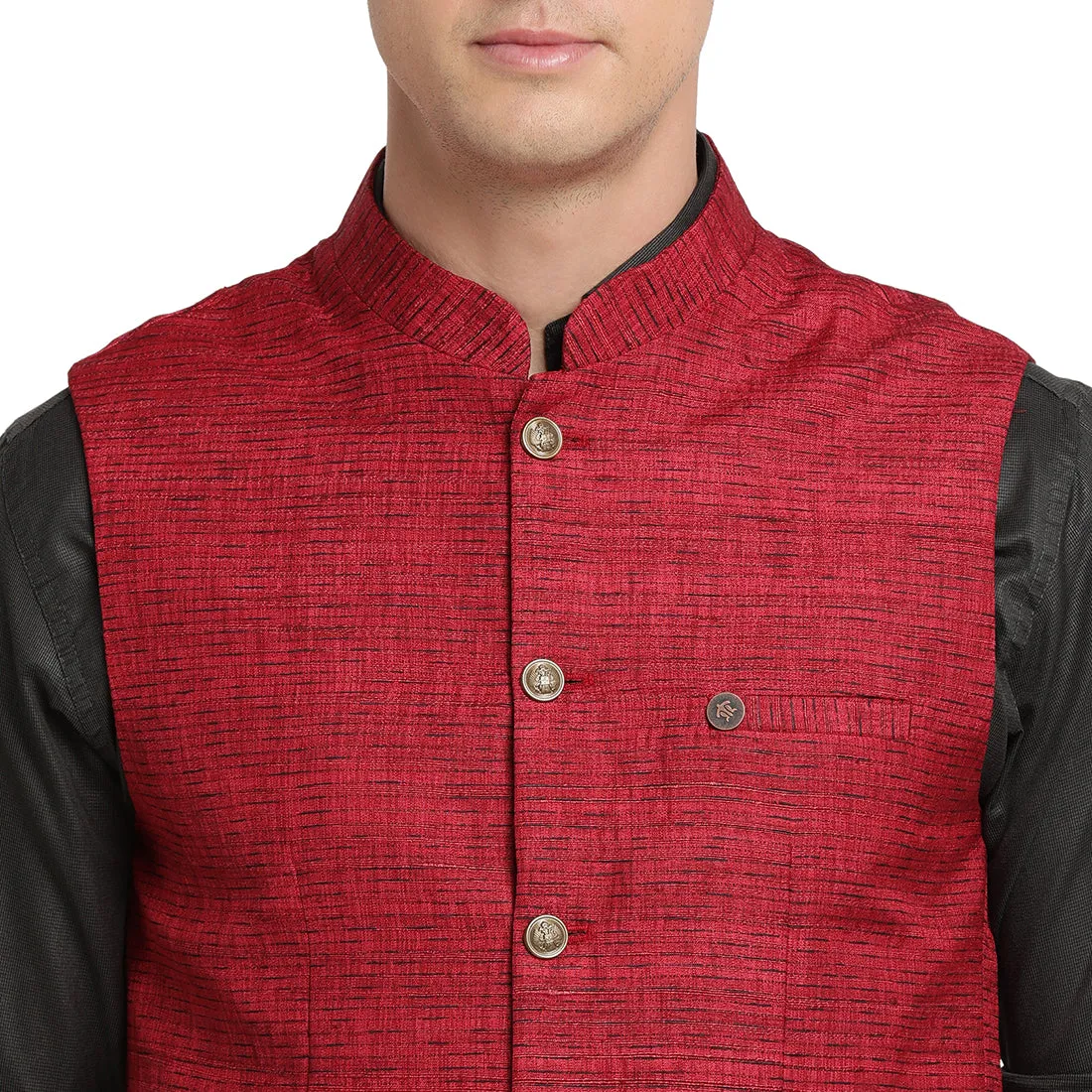 Turtle Men Maroon Printed Nehru Jacket