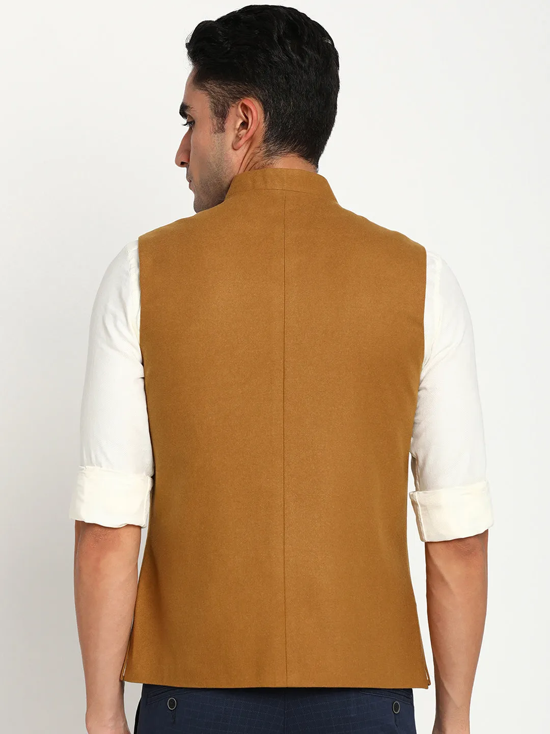 Turtle Men Mustard Solid Nehru Jacket