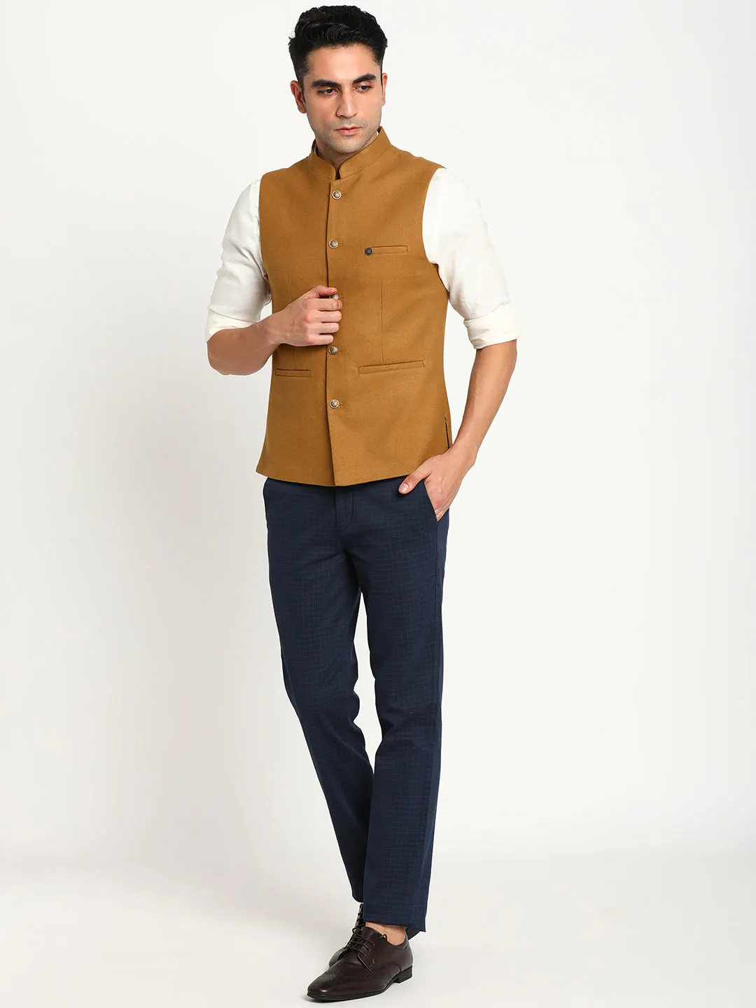 Turtle Men Mustard Solid Nehru Jacket