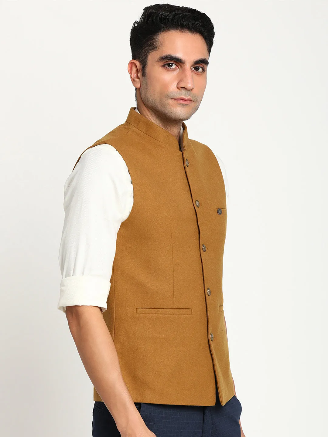 Turtle Men Mustard Solid Nehru Jacket