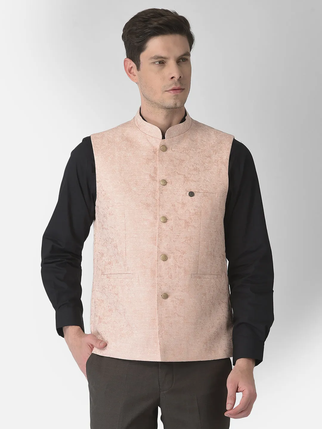 Turtle Men Pink Self Design Nehru Jacket