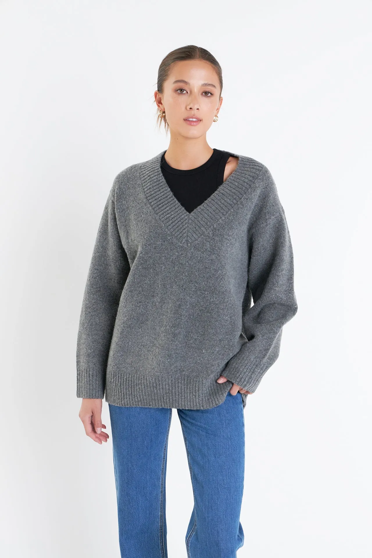 V Neckline Oversized Sweater