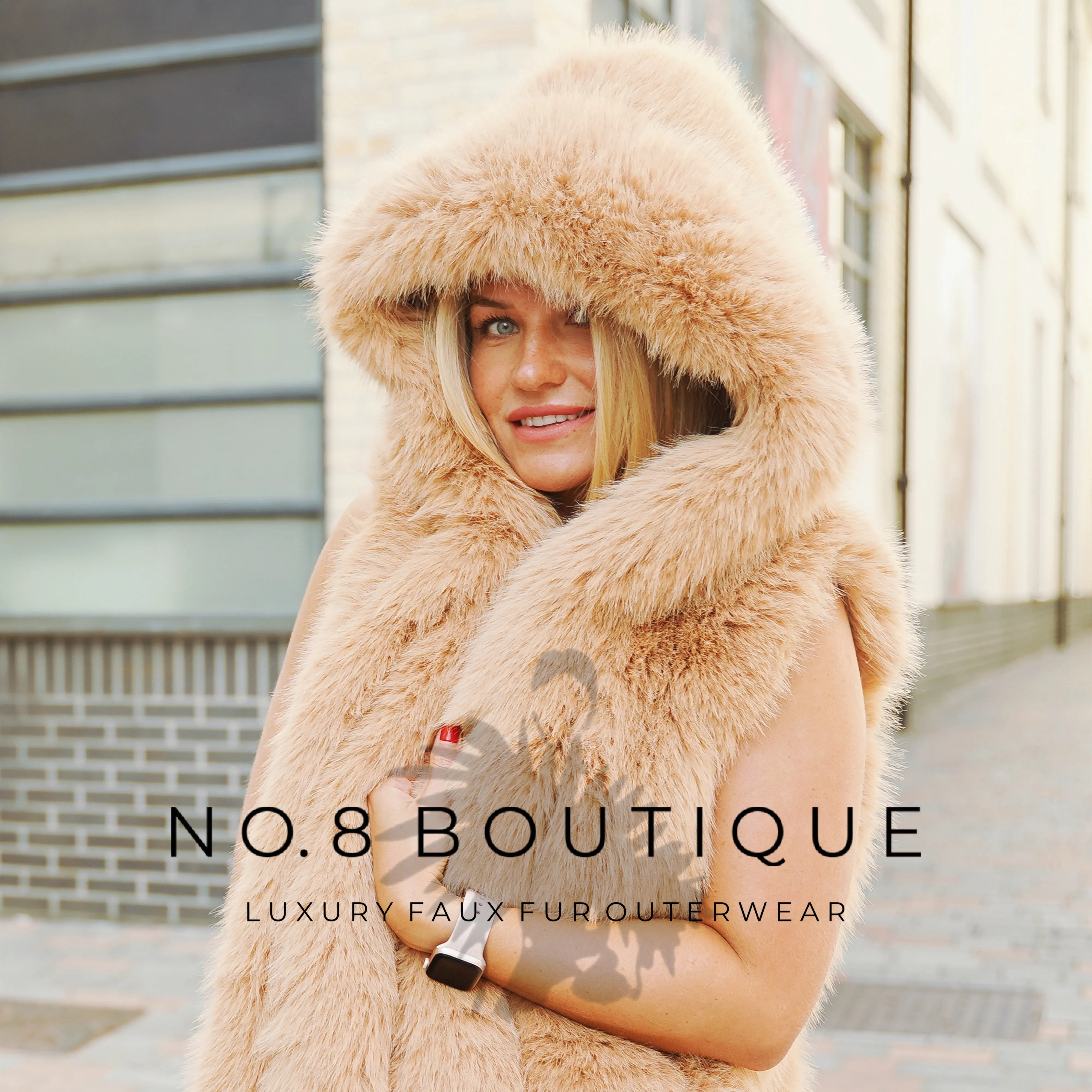 Vienna Hooded Straight Row Faux Fur Gilet