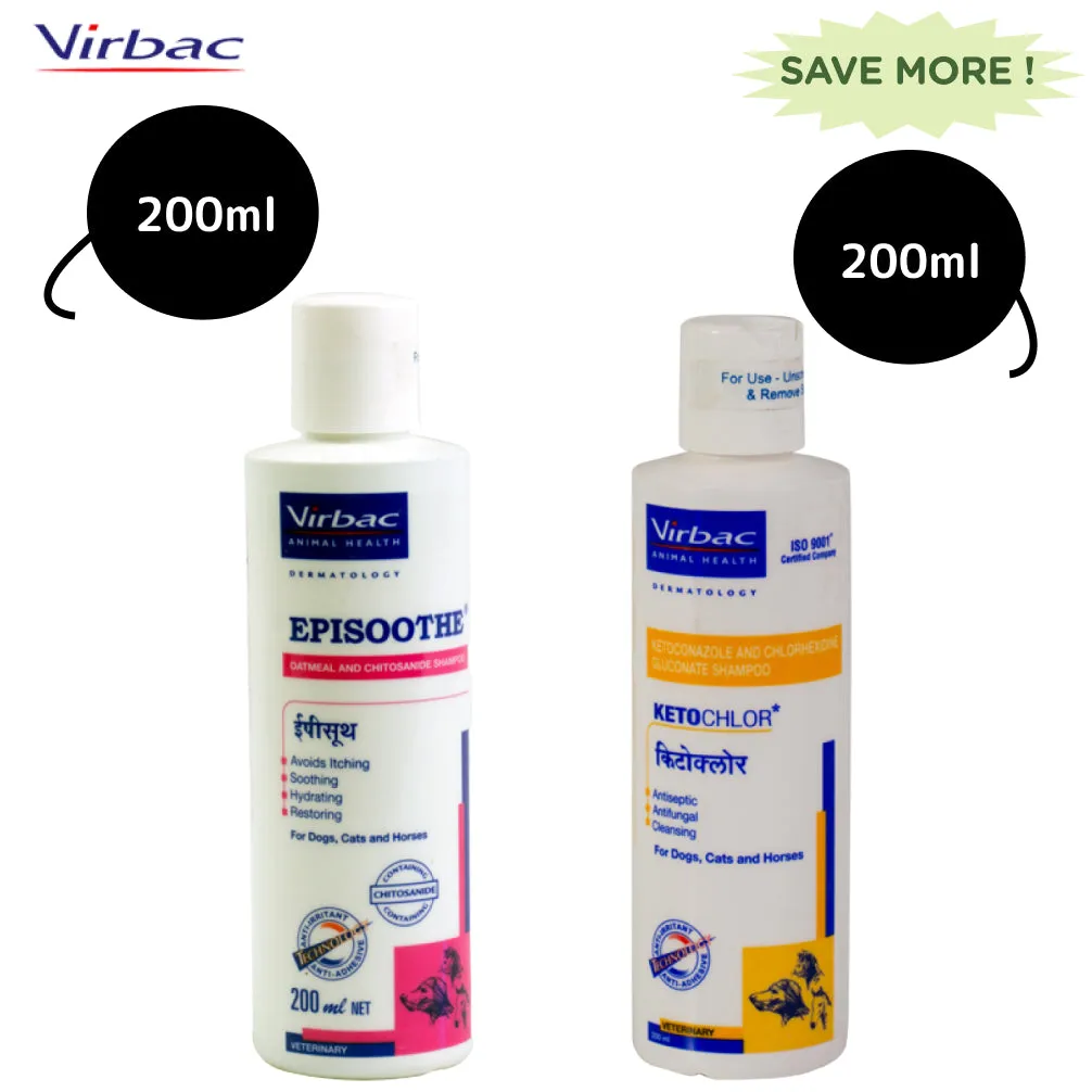 Virbac Episoothe Oatmeal Shampoo (200ml) and Ketochlor Shampoo (200ml) Combo