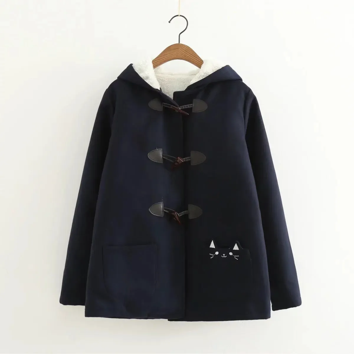 Warm Kawaii Pink/Black/Navy Cat Hooded Ear Jacket AD10178