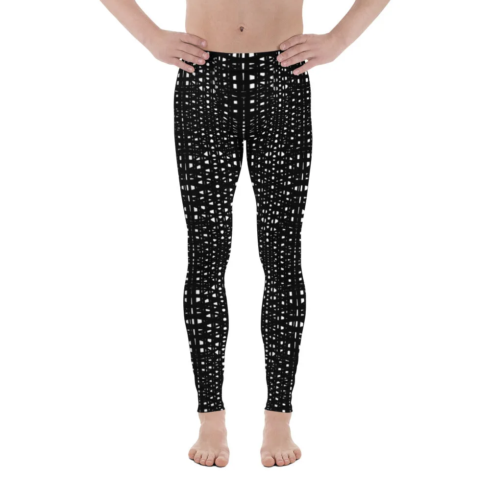 White Black Meshed Men's Leggings, Best Premium Meggings Compression Running Tights-Made in USA/EU/MX