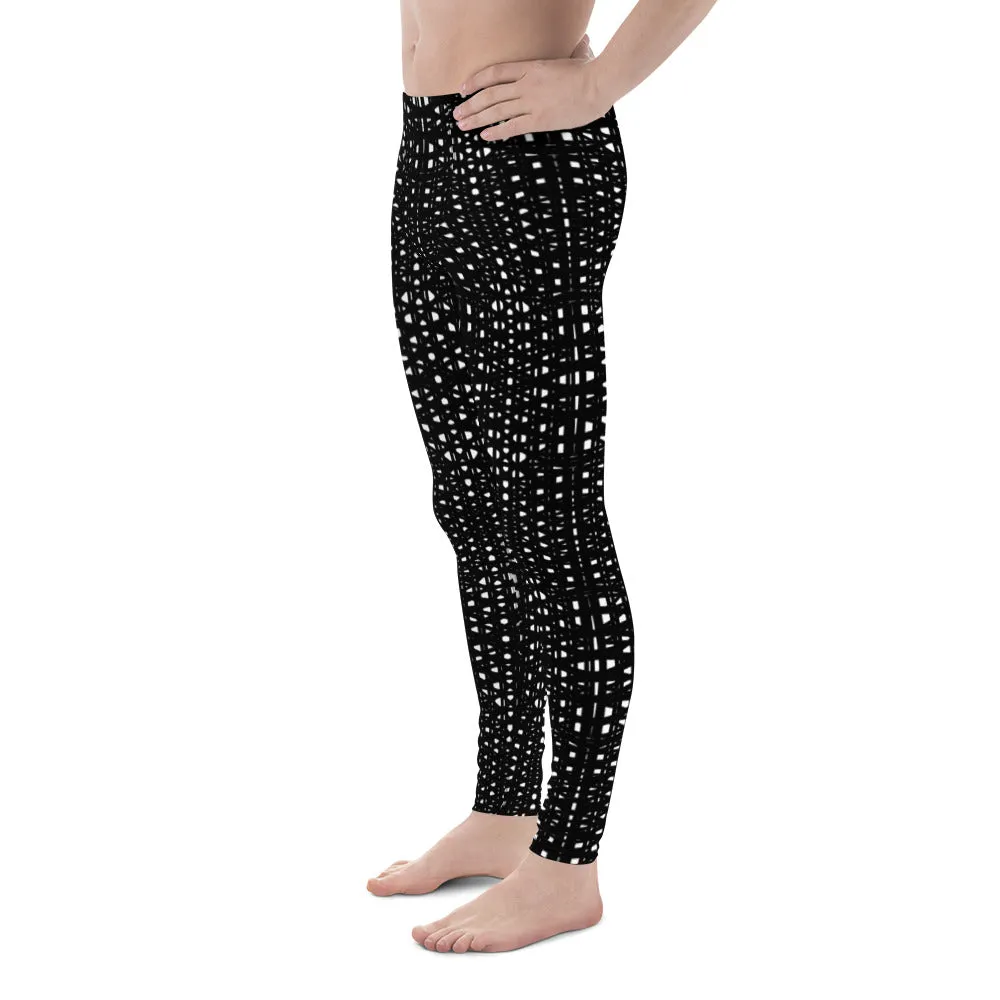 White Black Meshed Men's Leggings, Best Premium Meggings Compression Running Tights-Made in USA/EU/MX