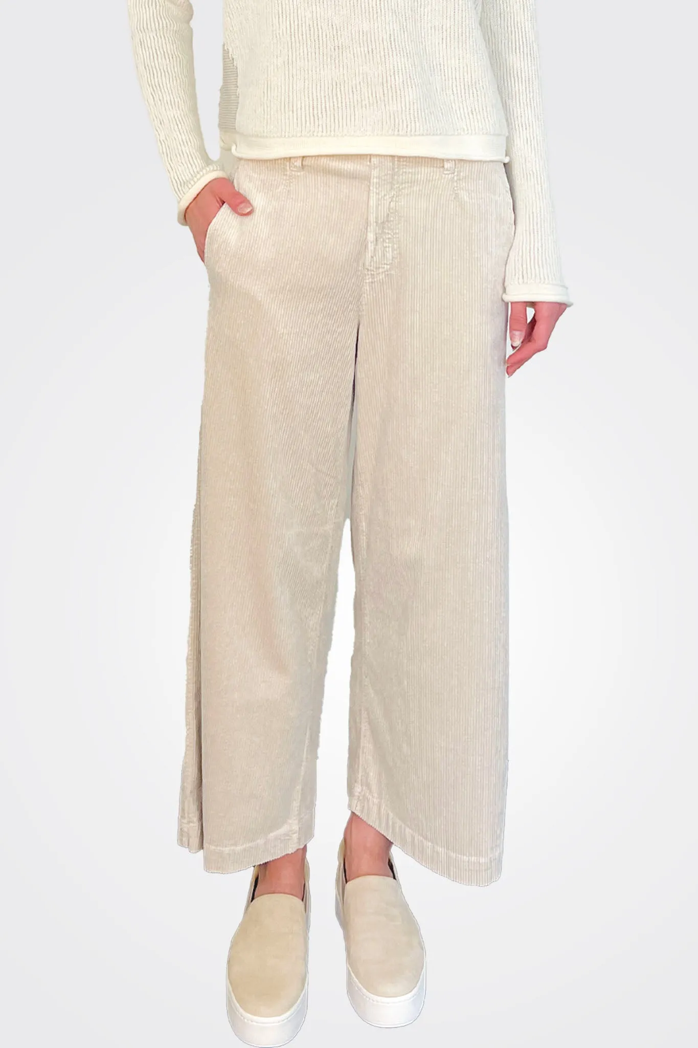 Wide Leg Corduroy Trousers - Sand