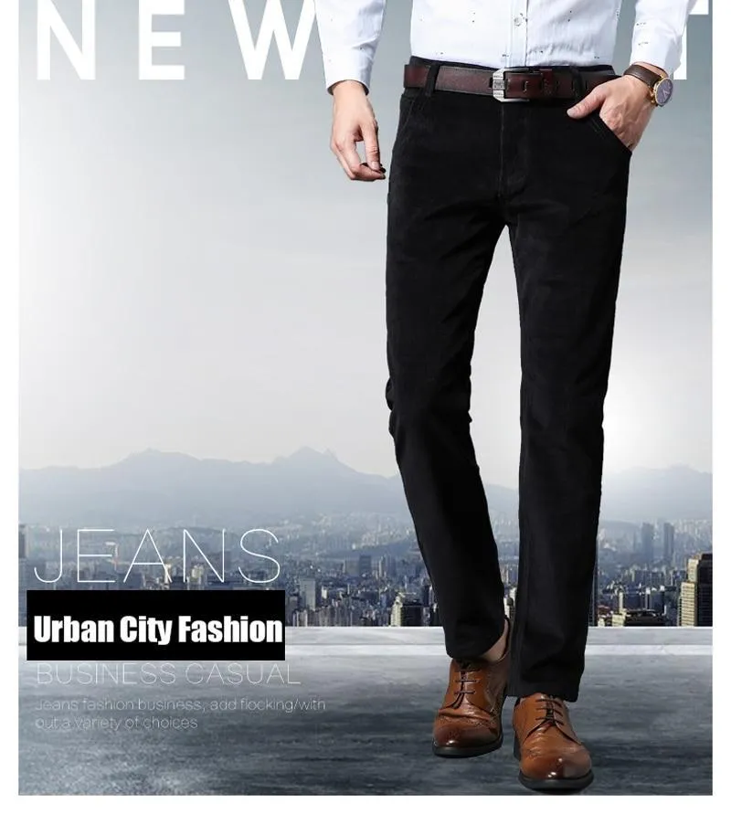 Winter Fashion Men Jeans Slim Fit Thick Warm Corduroy Pants Fleece Trousers  Casual Business Style Long Pants