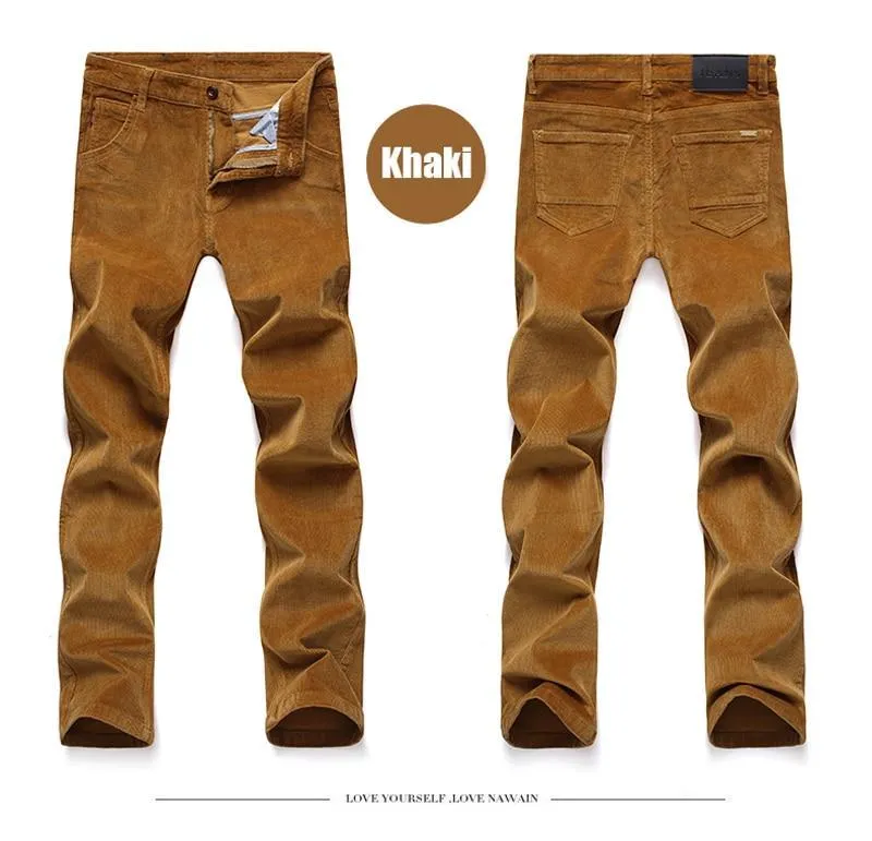 Winter Fashion Men Jeans Slim Fit Thick Warm Corduroy Pants Fleece Trousers  Casual Business Style Long Pants