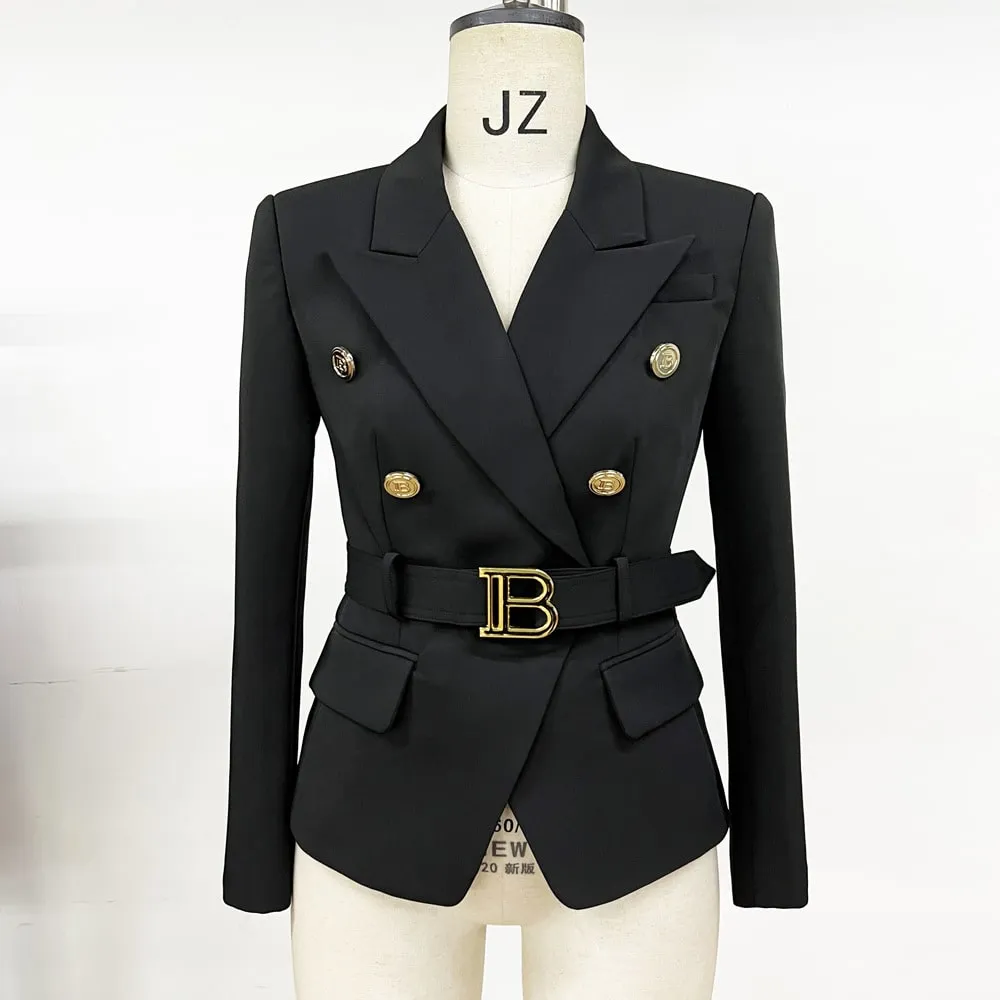 Women Double-breasted cotton blazer with buckle