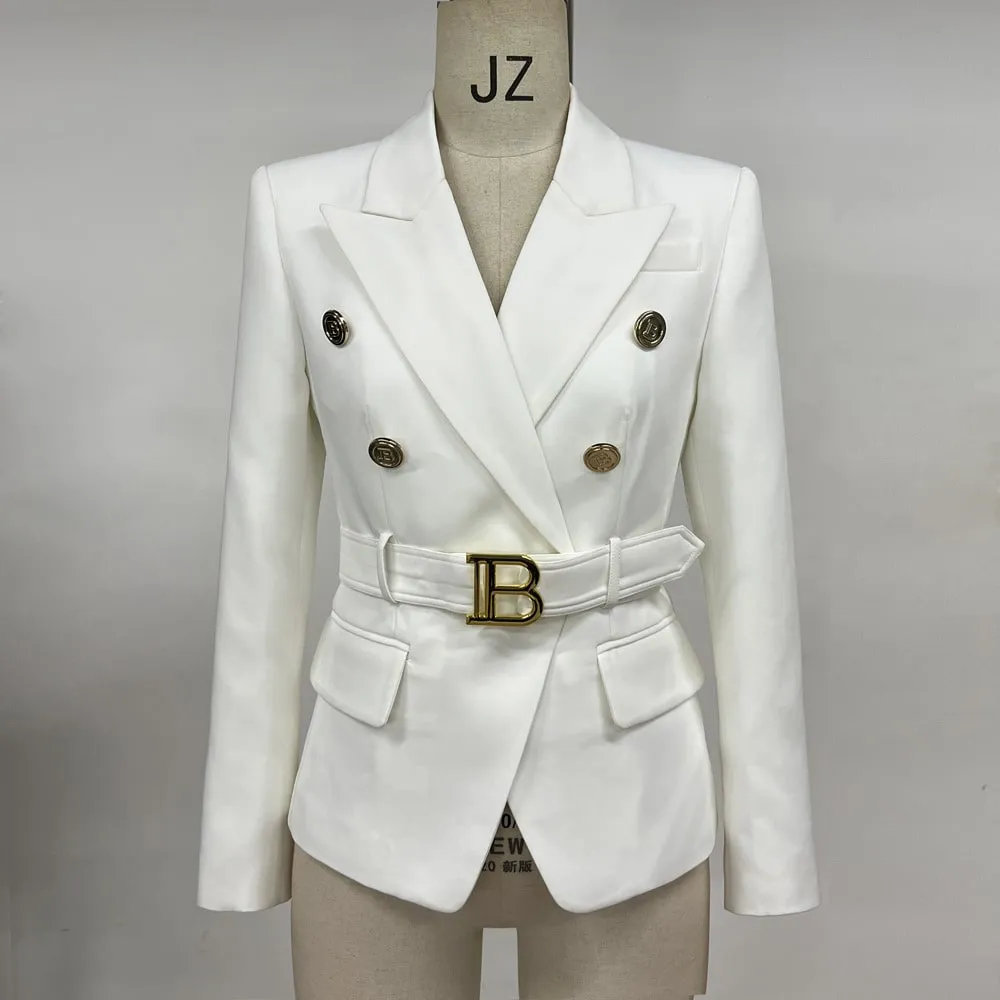 Women Double-breasted cotton blazer with buckle