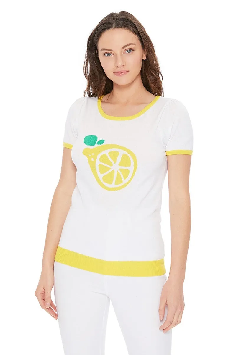 YEMAK Women's Short Sleeve Crewneck Lemon Print Casual T-Shirt Sweater MK32001 (S-L)